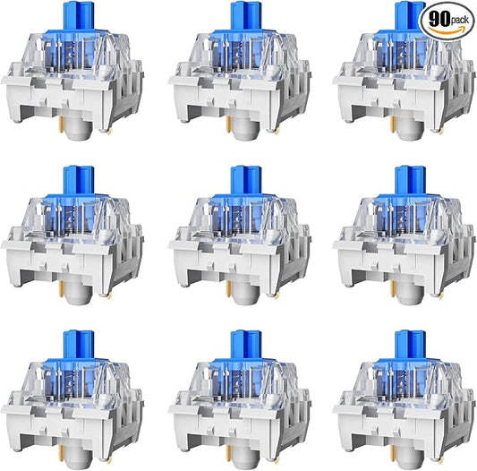 Zhouwang 90PCS Blue Switches,3 Pin Replacement Dustproof Mechanical Keyboards Switches, Suitable clicker for 3D Prints and Gaming Keyboards