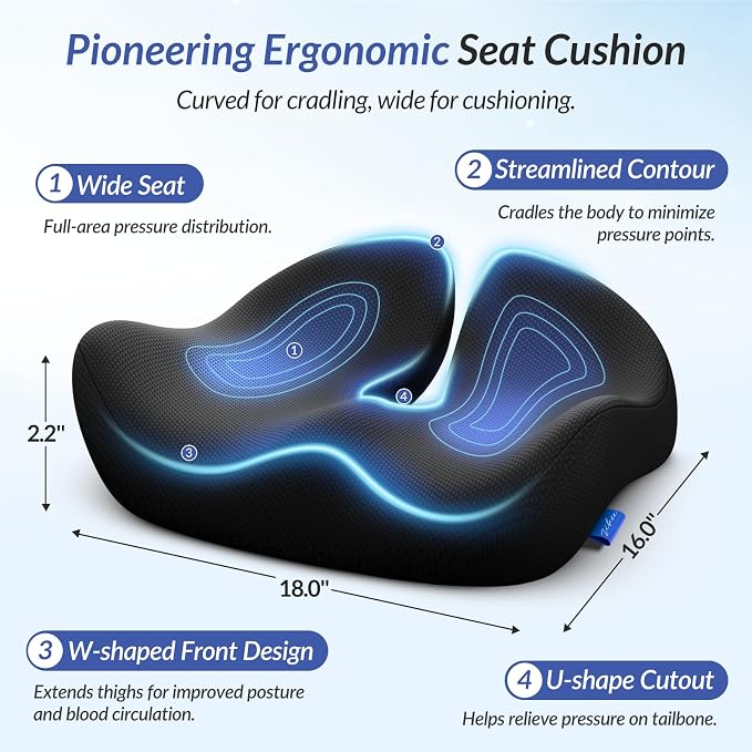 ZIKEE Contoured Ergonomic Seat Cushion for Effective Pain Relief, Non-Slip | Office Chair Cushion for Sciatica, Back, Tailbone Pain Relief, High-Density Memory Foam Car Seat Cushion for Sitting Comfort