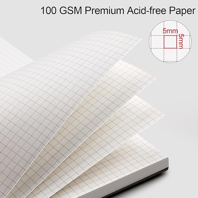 AHGXG Graph Paper Notebook - Spiral Notebook 8.5" x 11", A4 Large Graph Notebook, 100 gsm Thick Grid Paper, Waterproof Plastic Cover Journals for School Writing Engineering Math, Black