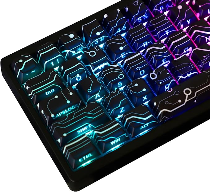 Custom PBT Keycaps, Cool Modern Technology Style Keyboard Key caps(Black) | Tsungup 135 Keys Shine Through Side Print Keycap Set, Cherry Profile for Cherry MX Switches Mechanical Keyboard