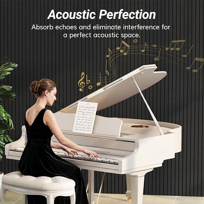 TONOR 8-Pack Bilayer Acoustic Panels Large Self-adhesive, 47.2'' * 23.6'' * 0.72” Adhesive Wall Panel, Large Soundproof Tiles for Echo Absorbtion, Acoustical Barrier of Polyester Fiber, Black
