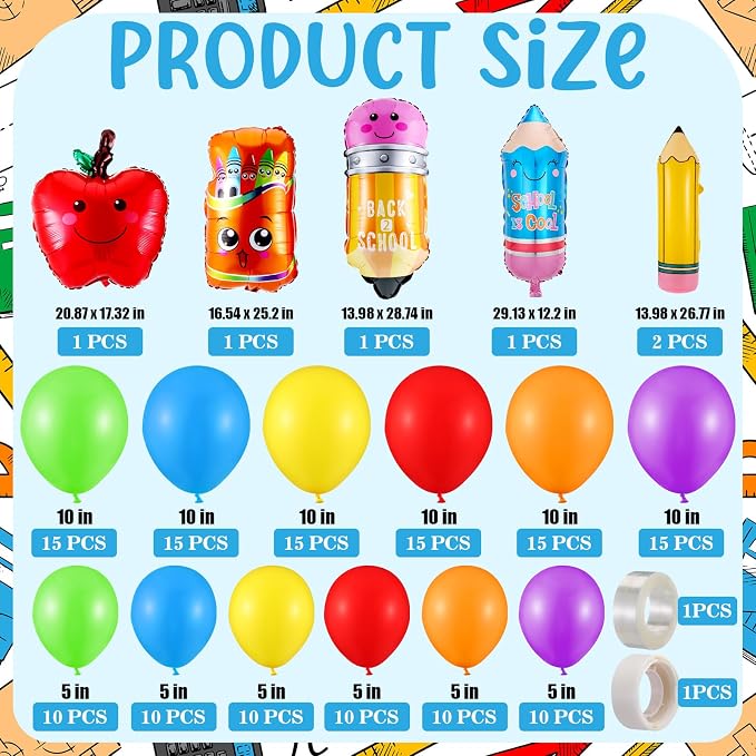 Hahafelt 158 Pcs Back to School Party Decorations Rainbow Balloon Garland Arch Kit with Composition Notebook Backdrop Giant Apple Crayon Pencil Balloon for First Day of School Classroom Party Supplies