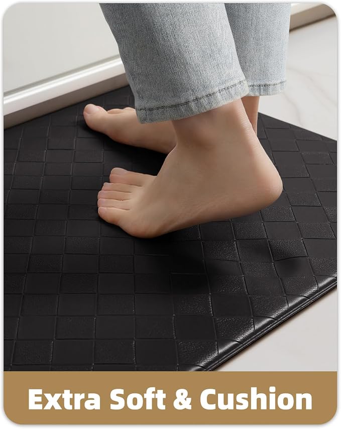 Color&Geometry Checkered Kitchen Runner 24x87 Wide Long Antifatigue, Black | Waterproof & Oil Proof, Easy Clean PVC Large Kitchen Rug For Busy Family, 0.4in Thick Cushion For Long Standing, Non Slip