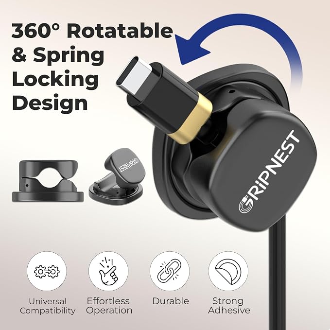 Cable Clips 8 Pack Rotatable Cord Organizer with Adhesive | 360° Rotatable, Clean Cable Management for Desk, Car & Nightstand