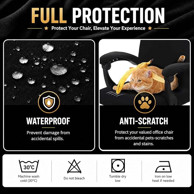 Computer Office Chair Cover with Armrest Covers Water Resistant Durable Zipper Universal Washable Removable Spandex Rotating Boss Chair Slipcovers Anti-dust Soft Desk Chair Seat Protector