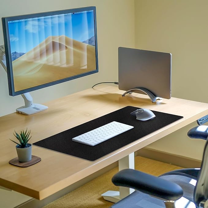 Leather Desk Pad Mat, Non-Slip Black Desk Mat, Large Mouse Pad for Desk, Waterproof Desk Computer Mat Desktop Protector for Office/Home, 31.5" x 15.7"