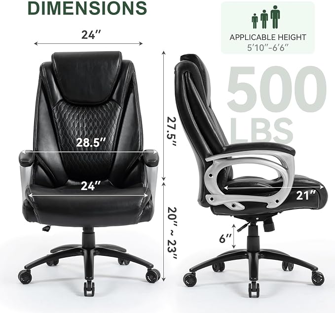 Vogue Furniture Direct Big and Tall Office Chair 500lbs Set of 5, Heavy Duty High Back PU Leather Desk Chair, Adjustable Height Rolling Wheels Computer Chair for Home Office Work (Black)