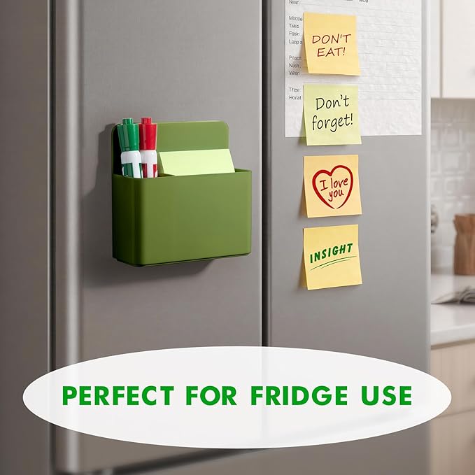 2 Pcs Magnetic Dry Erase Marker Holder for Whiteboard, Plastic Magnetic Pen Holder for Refrigerator Fridge, Magnet Pencil Cup for School Classroom, Locker Accessories, Pen Cup Organizer-Army Green