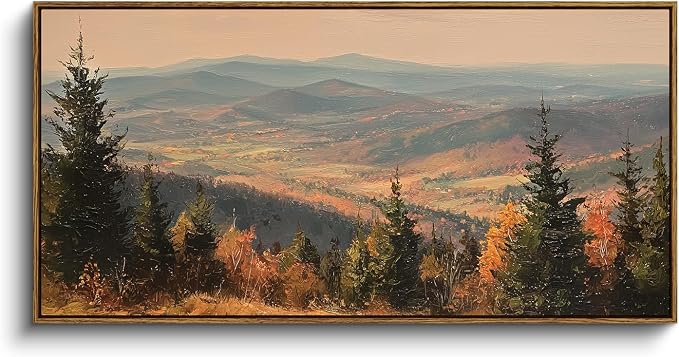 InSimSea Extra Large Framed Vintage Fall Wall Art, Living Room Farmhouse Decor, Autumn Mountains Forest Landscape Canvas Prints, Retro Long Pictures for Bedroom Above of Bed, 20x40inch