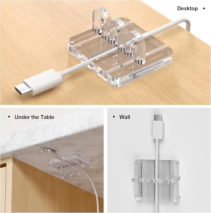 Acrylic Cord Organizer,Cable Management,Cord Holder Management for Tangle-Free Desk & Travel,Phone Charger Holder,Acrylic Desk Accessories （ Clear）