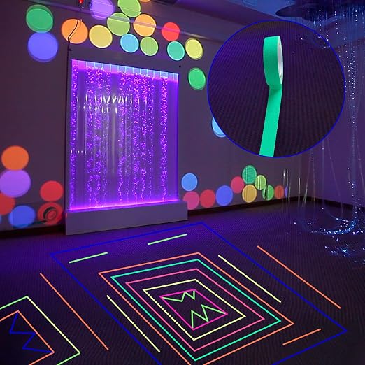 6 Colors Neon Tape for Fluorescent UV Blacklight Glow in The Dark Tape for Party Decoration, 0.6 inch x 16.5 ft