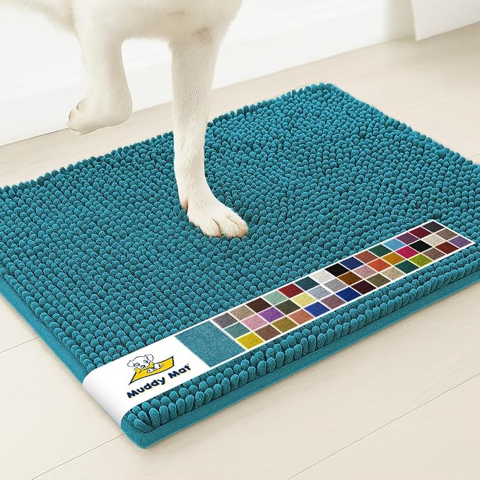 Muddy Mat® | Super Absorbent Door Mat Indoor, Microfiber Quick Dry Chenille Entryway Rug, Non-Slip Front Door Mat, Indoor Mats for Entryway, Machine Washable Pet Rug, Teal 20" x 48"