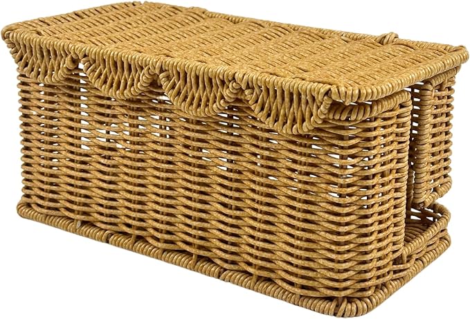 Scalloped Edge Handmade Cable Management Box, Elegant Plastic Rattan Cable Organizer, 2 Open Slots Sturdy Cord Hider Box, Under Desk Cord Organizer for Home TV Wires Computer Router USB Hub Strips