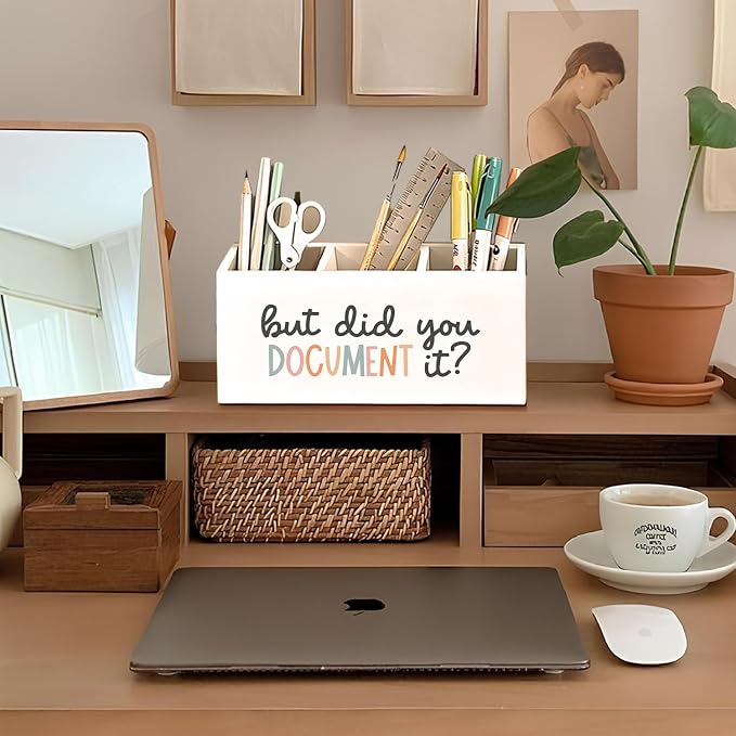 Funny But Did You Document It Pen Pencil Holder for Desk, HR Human Resources Gifts, Office Humor Gifts for Coworkers Women Men Wooden Box Sign Decorations for Office Desk Tabletop