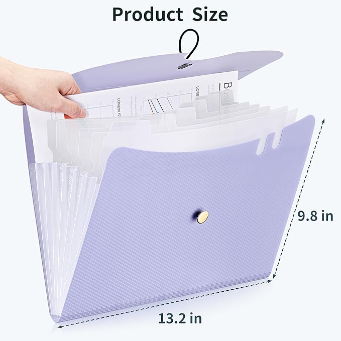JARLINK 7 Pockets Expanding File Folder, A4 Size Accordion File Folders with 12 Labels, Cute Paper Organizer, Portable Document Organizer for Home College School Office Supplies, Macaron Purple