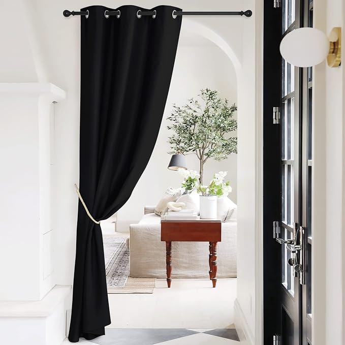 NICETOWN Door Curtain for Doorway Privacy, Curtains 95 Inch Length, Room Divider Curtain Cover, Blackout Doorway Drape Temporary Insulated Closet Drape for Bedroom, Black, 42" Wide, 1 Panel