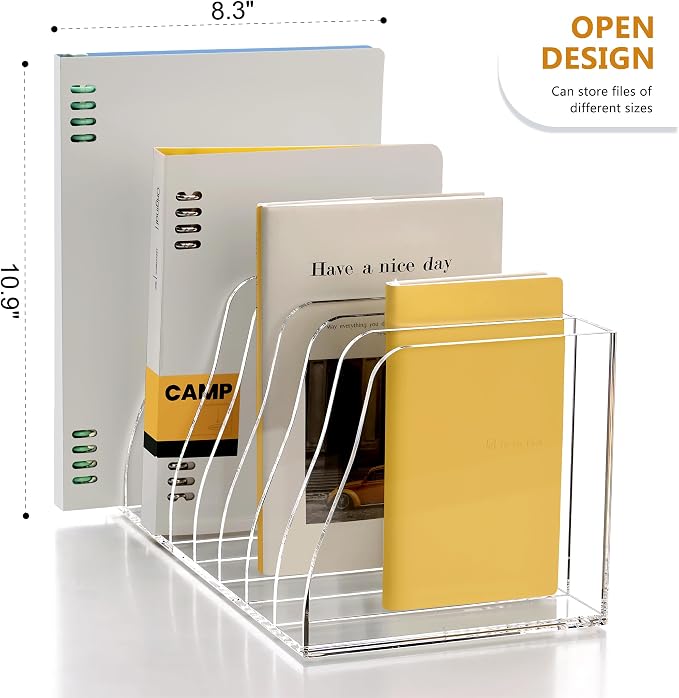 SANRUI Acrylic Desk File Organizer, 8 Slot Clear Magazine File Holder | Desktop Vertical Workspace Sorters, Folder Rack for Office Accessories Organization Storage