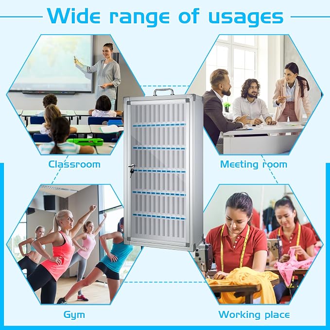 Amylove Cell Phone Locker Cabinet Aluminum Alloy Pocket Chart Storage Locker Box Cabinet Wall-Mounted Cell Phones Storage Box with Handle for Office Classroom Gym(White,72 Slots)