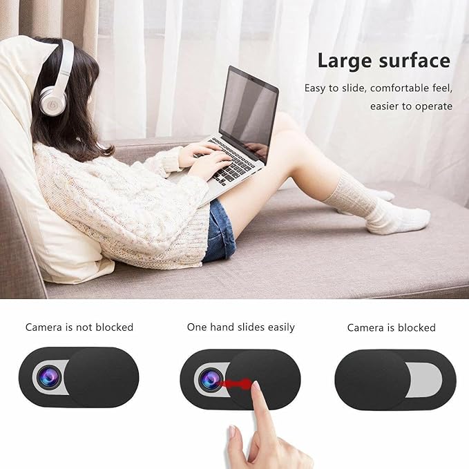 Webcam Cover Sticker Slide - Camera Privacy Security Protect for Phone Laptop, Black or White, 5 or 10, Cell Phone PC Accessories Camera Blocker Slider, Great for Privacy (10 Black Sliders)