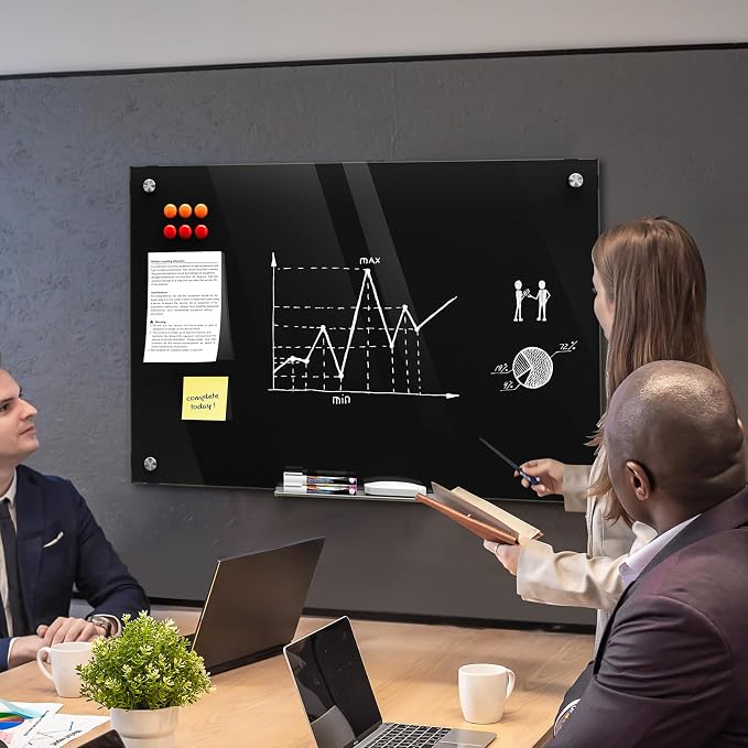 MaxGear 36" x 24" Glass Whiteboard Wall Mounted for Office Home Classroom | Magnetic Glass Dry Erase Board, Tempered Glass, Steel Backed, Non-Porous Surface, Frameless Design, Hardware Included