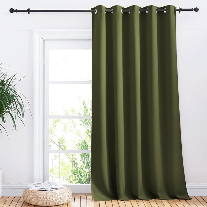 NICETOWN Sliding Door Curtains, Wide Thermal Blackout Patio Door Curtain Panel, Olive Green, W70 x L95, Sliding Door Drapes/Draperies with Grommet Top