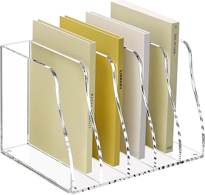 SANRUI Acrylic Desk Magazine Holder File Organizer Sorter,5 Slot Clear | B5 Size, Vertical Workspace Document Sorters, Folder Rack for Office Accessories Organization Storage
