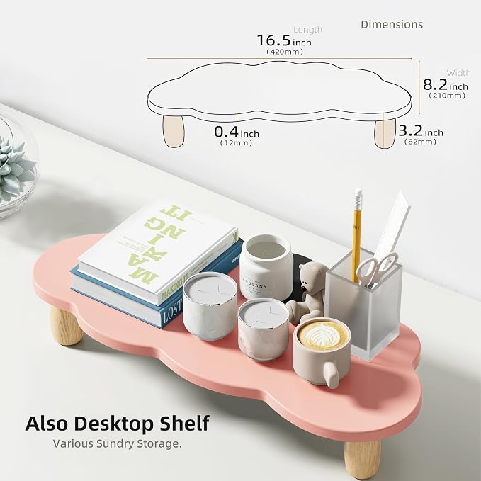 AFOOYO Monitor Stand Riser,Cloud Shape Wood Computer Monitor Stand, 16.5IN Monitor Stand Riser, Multi-Purpose Desktop Organizer Riser for Computer,Laptop,Printer,TV,Pink