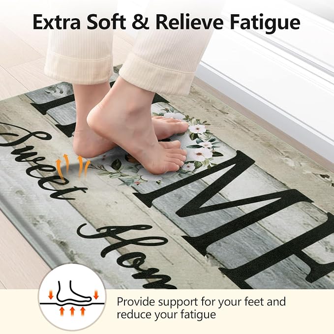 Yamaziot Anti Fatigue Kitchen Rug Set of 3, Non-Slip Cushioned Floor Mats | Waterproof, Stain Resistant, Farmhouse Cushioned Comfort Standing Desk Mat with Runner for Kitchen, Office, Sink, Laundry