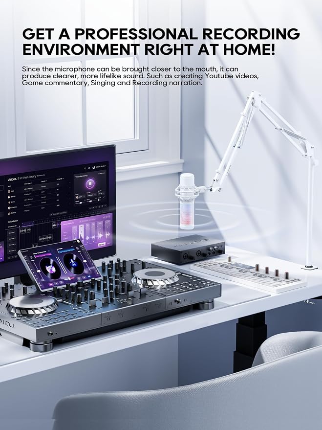 Premium White Overhead Mic Boom Arm, 15.7" Extra Tall Desk Mic Stand with 25.5" Reach, All-Aluminum Heavy Duty Microphone Arm, 1.8KG Load, 360° Adjustable for Streaming, Gaming, Podcast, YouTube