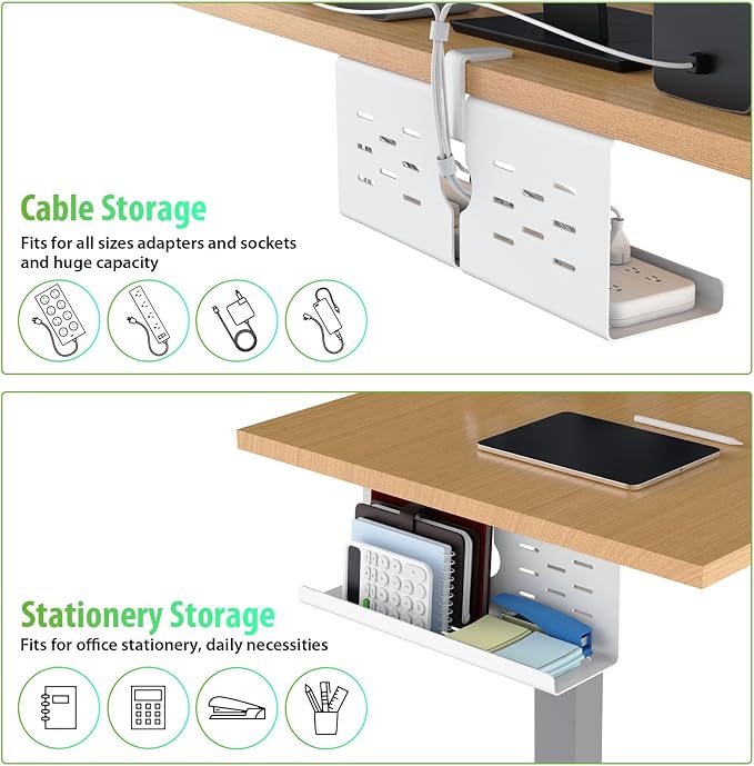 KEEGH 16 in Under Desk Cable Management Tray, Capacity Cable Tary, 3 Pack | No Drill Clamp Mount, Heavy Metal, Cord Management Tray for Home Office, Gaming Desk, Standing Desk, White