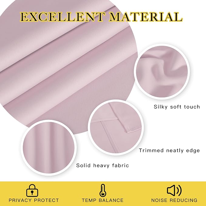 NICETOWN Room Darkening Baby Pink Curtains W100 x L84 for Sliding Door, Grommet Thermal Insulated Light Blocking Window Treatments for Bedroom/Living Room, 1 Panel
