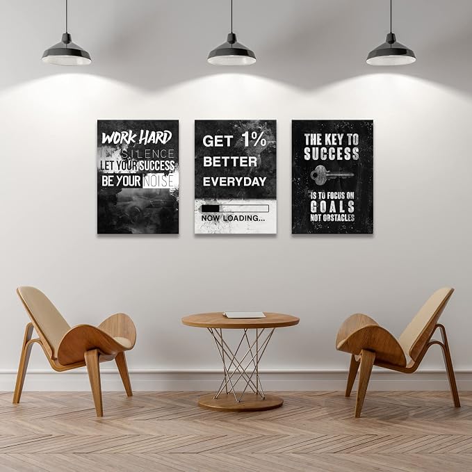KAWAHONE Motivational Success Canvas Wall Art for Home Office Workplace, Perseverance Leader Canvas Quotes Motivate Success Positive Poster Framed Ready to Hang
