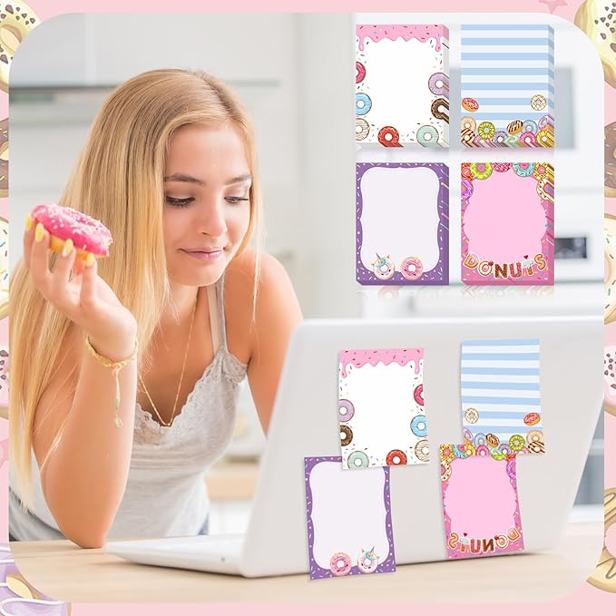 12 Pieces Cute Sticky Notes Gifts Donuts Sticky Notes Donut Party Favors 3x4 Inch Fun Kawaii Adhesive Notepads Cartoon Memo to Do List for Birthday Return Gifts Reward Office Home Supplies