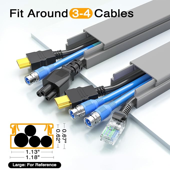 Delamu 157in Cord Hider, Cord Cover Wall Cable Management, Paintable Wire Cover for Cords, Cable Hider Raceway Kit, Cable Cover Concealer, Wire Hiders for TV on Wall, 10 X L15.7 W1.18 H0.6in, Grey