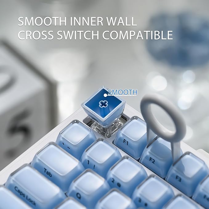 OHY XVX Jelly R2 Side-Printed Translucent MDA Profile Keycap Set, 122 Keys Double Shot PC+ABS Keycaps for MX Switches & ANSI Layout Mechanical Keyboards-Blue