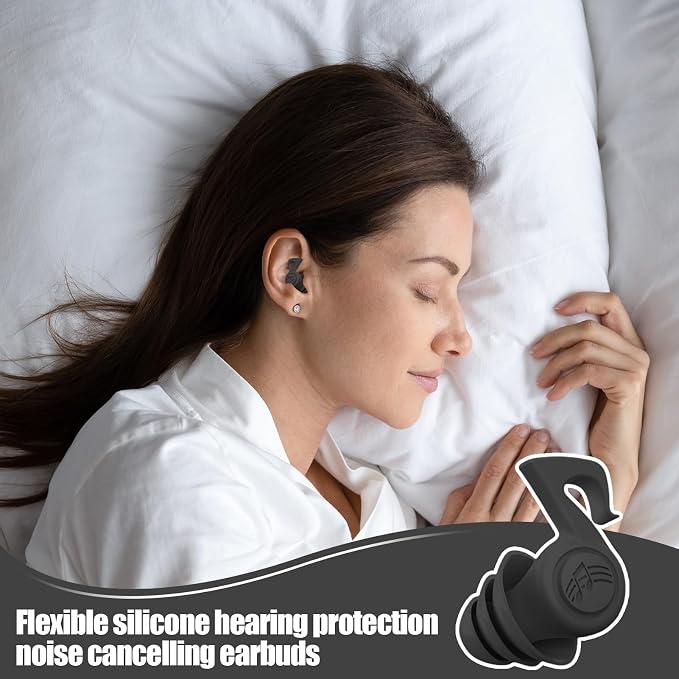 Reusable Silicone Ear Plugs – 3-Layer Noise Reduction Design, Super Soft Comfortable Ear Plugs, Durable and Multi-Purpose Hearing Protection| Ideal for Traveling, Studying, Working, Reading