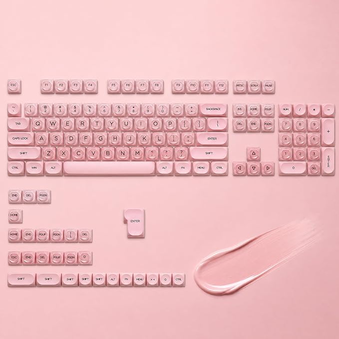 132 Keys PBT Keycaps, Jelly Keycaps Cute Creamy Key caps MOA Profile, MX-Compatible for 61/68/84/87/98/100/104-Key Mechanical Keyboard(Not Included), Pink