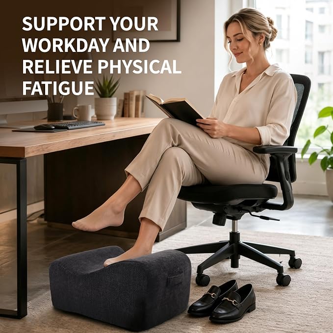 Foot Rest for Under Desk at Work,Curved Ergonomic Footrest for Office,Black | with Washable Cover and Handle, Non-slip bottom, Support Foot Pillow, Leg Elevation Pillow, Support Feet and Legs for Home
