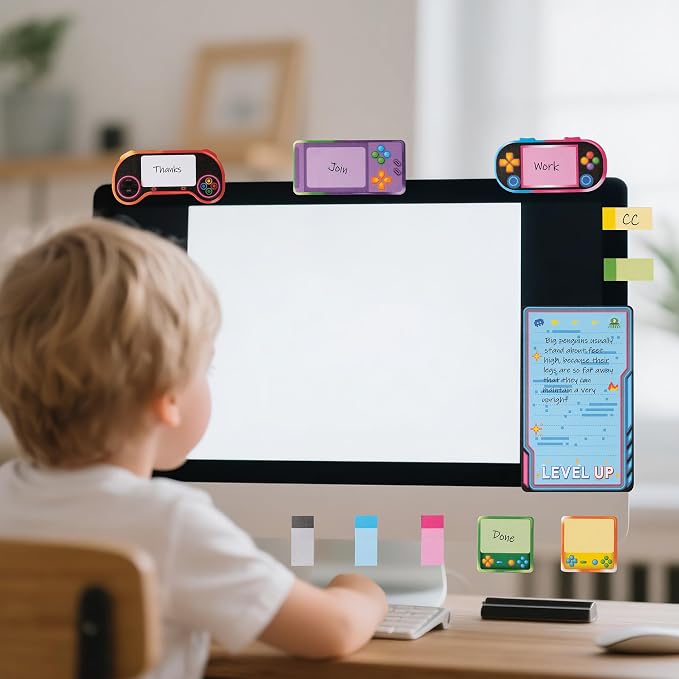 B1ykin Cute Sticky Notes Set - Level Up Video Game Shaped Self-Stick Notes Pad, 550 Sheets Writing Memo Pages Sticky Notepad for Teacher Appreciation Gifts, School Office Supplies (Light Video Game)