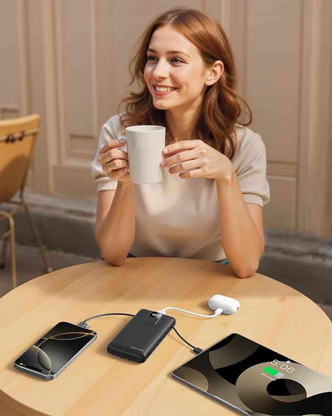 charmast Portable Charger with Built-in Wall Plug and Cables, 20000mAh Power Bank Travel Essentials, 20W Fast Charging Battery Pack Compatible with iPhone 17/16/15/14/13/12/11, Samsung, Android