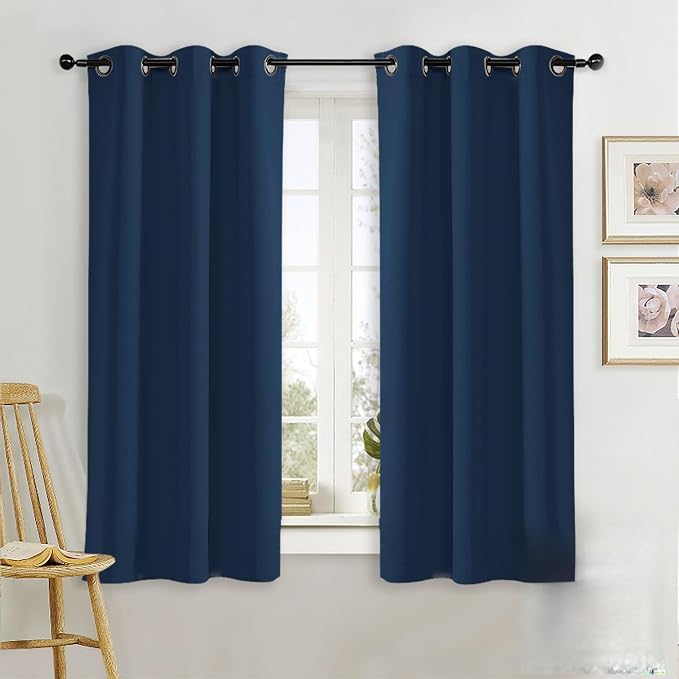 NICETOWN Kitchen Blackout Window Curtain Panel, Moroccan Blue, 1 Panel, 42 by 63 inches Long, Home Fashion Thermal Insulated Solid Grommet Room Darkening Drape for Apartment