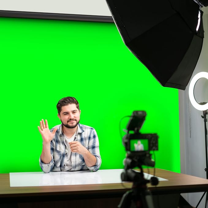 【Wider Style】 KHOMO Gear Green Screen 84 x 84 inch – Extra Large Pull Down Backdrop – Portable Collapsible Roll Down Projector Screen – Green Screen for Video, Streaming, and Photography