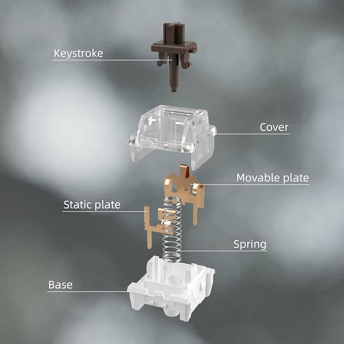 ZhouWang Brown Switch 3 Pin 50gf Pre-Lubricated,Dustproof Tactile Switch,Suitable for RGB,Mechanical Gaming Keyboards、MX Mechanical Keyboard(Brown,72PCS)