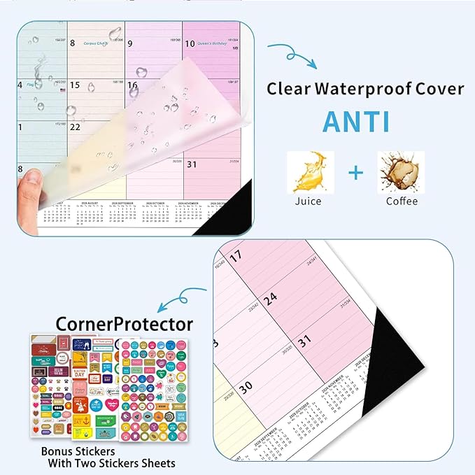 Desk Calendar 2026-2027 - 18 Month Desk Calendar july 2026-2027 Dec, 17" x 12", Large Desk Calendar with Thick Paper, Plastic Cover, Stickers, Home or Office Calendar for Easy Organizing