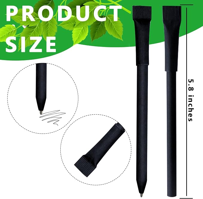 100pcs Kraft Paper Barrel Writing Pen Eco-Friendly Pens Cardboard Pens Black