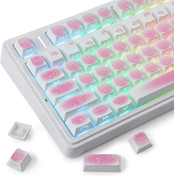 Sunzit 130 Keys Side Printed PBT Keycap PBT Keycaps Set, Shine Through Custom Key caps, Dye-Sublimation Cherry Profile Keycap for MX Switches Mechanical Keyboard