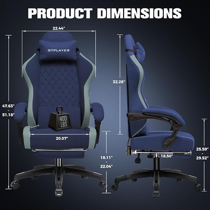 GTPLAYER Big and Tall Gaming Chair 350lbs Heavy Duty Office Chair with Foot Rest, High Back Pocket Spring Ergonomic Computer Chair for Adults, Wide Comfy Seated Cushion with Linkage Armrests,Dark Blue