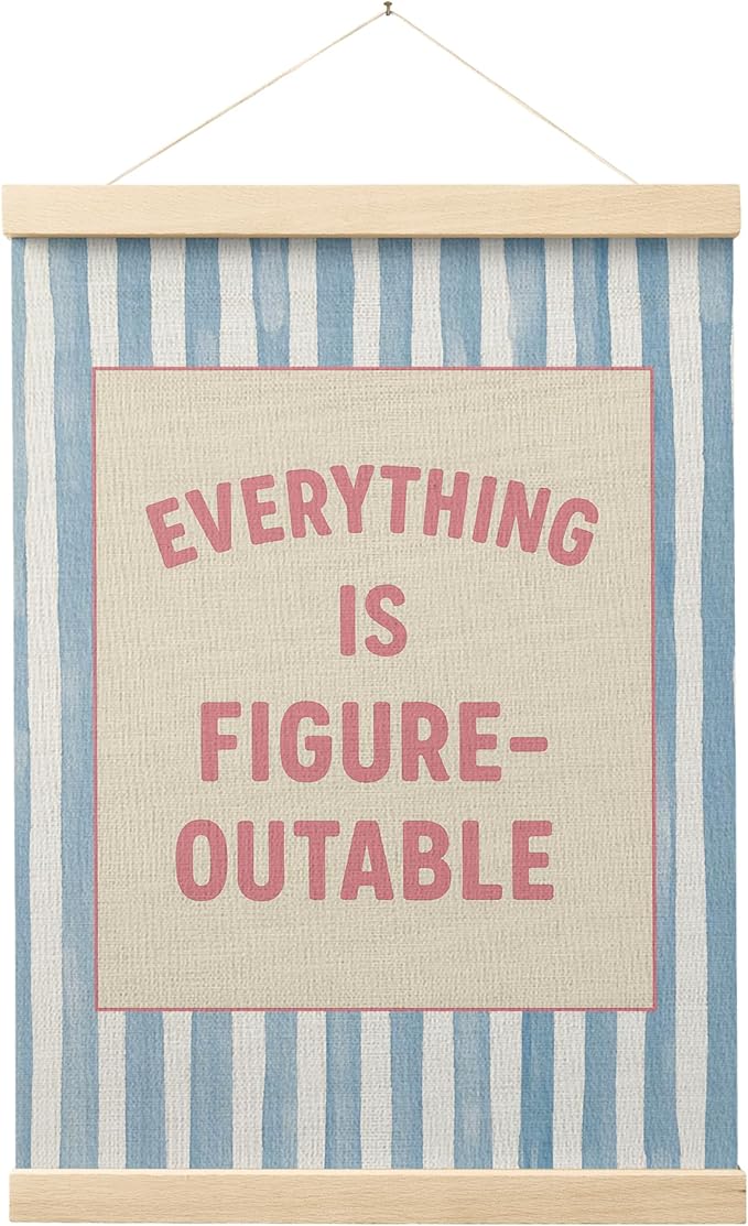 FGFK Preppy Pink and Blue Everything Is Figureoutable Inspirational Framed hanging Canvas wall art Poster Prints office dorm room decor for women, Motivational posters decorations for home bedroom,12x16 Inch