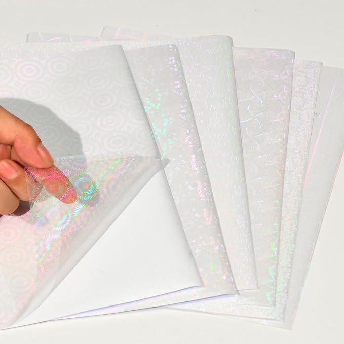 36 Sheets Holographic Laminate Sheets 8.5x11 Inch Self Adhesive 6 Patterns | Clear Waterproof Holographic Vinyl Laminate Film Overlay Lamination for Sticker Paper, Photos, Crafts, Scrapbooking