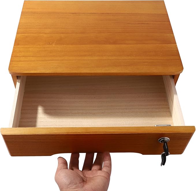 Desktop Storage Box with Lockable Drawer, Office Supplies Drawer Organizer, Wooden Desk Organizer, Small Bamboo Storage Box for Desk, Modern Desktop Drawer Organizer (Wooden Yellow)